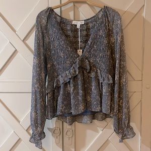 NWT SHE+SKY Ruffled Long Sleeve Blue